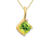 2.00 Carat (ctw) Natural Cushion-Cut Peridot Pendant Necklace in 14K Yellow Gold with Chain